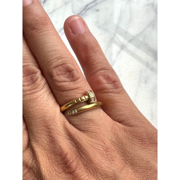 Gold Nail Zirconia Ring Band Size 6 - Picture 3 of 5
